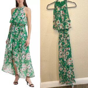 Eliza J 8 Floral Halter Chiffon High-Low Summer Cottagecore Garden Girl Dress